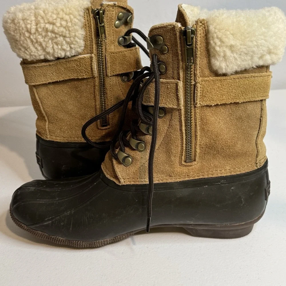 Duck Boots Women's Size 8 J. Crew Sperry Caramel Shearwater With Buckle & Zipper